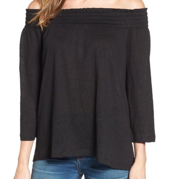 Caslon Tops - Caslon Off the Shoulder Black Linen Top - XS